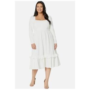 LITTLE MISTRESS White Dolly Waffle Midi Dress Women Size 8